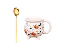 Halloween Ceramic Mug Pumpkin Coffee Cup Witch Design Themed Drinkware for Home Htw33 (White, 13cm)