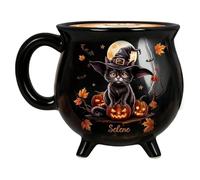 Halloween Ceramic Mug Witch Cat for Drinks | Mug Cauldron Culinary Accessory for Home, Office, Kitchen, Cafe, Halloween, Dinner Family Friends