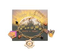 Halloween Charm Bracelets for Women and Men - 4 Unique Designs with Ghost Pumpkin Bat and Spider Web Pendants Gold-Tone Alloy Chain Adjustable Length Suitable for Halloween Parties and Costume