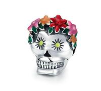 Halloween Charms for Pandora Bracelets Genuine 925 Sterling Silver Pumpkin Ribs Magic Hat Skull Charms for Women Bracelets (Flower Skull)
