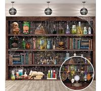 Halloween Chemistry Laboratory Backdrop 8X6FT Halloween Magic Bookshelf Background Creepy Skull Head Poison Apothecary Witch Kitchen Mad Scientist Hallowmas Baby Shower Party Decorations Banner