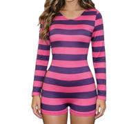 Halloween Cheshire Cat Costume for Women Striped Long Sleeve Jumpsuit | Women Cheshire Cat Costume,One Piece Playsuit Dress Up Cosplay Party Costume