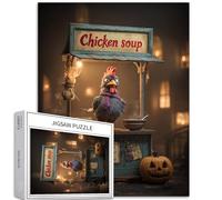 Halloween Chicken Soup Stand 1000 Piece Jigsaw Puzzles for Adults Cartoon Funny Style Art Puzzle Colorful DIY Puzzles for Home Decoration Gifts Family Puzzle Perfect for Game Nights 50×70cm