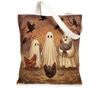 Halloween Chickens Chick Canvas Tote Bag for Shopping 13 * 15, Animal Holiday Ghosts Reusable Fashion Bag for Women, Forest Work Travel Pattern Gift Decor