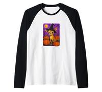 Halloween Chihuahua Witch with Pumpkins Autumn Magic Raglan Baseball Tee