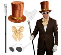 Halloween Chocolate Factory Costume, Chocolate Top Hat Accessories Set | 5 Pcs Hat Sunglasses Scepter Bowtie Gloves for Adult Men Women Magic Movie Character Dress Up Parade Cosplay Dance Recitals