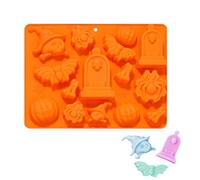 Halloween Chocolate Mould 15 Cavity Skull Bat Pumpkin Witch Hat Mould Silicone Halloween DIY Baking Mould for Making Chocolate Biscuit Fondant Jelly Halloween Ice Tray Decorations