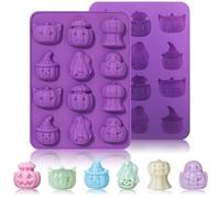 Halloween Chocolate Silicone Molds 2 PCS, Pumpkin Ghost Shape, Halloween Party For Pudding Dessert Cupcake Decorations Gummy Fondant Sugar Jelly Cookies Candy Baking Candle Mold