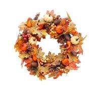Halloween Christmas Autumn Front Door Wreath Rattan Garland with Pumpkins Berries Pine Cones Maple Leaves for Home Thanksgiving Decor Artificial Christmas Front Door Rattan Garland with Pumpkin Pine