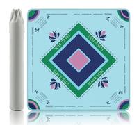 Halloween & Christmas Mahjong Mat, Green Pink Blue, Lotus & Butterfly Art Print 32.4x32.4 Inch Rubber Game Pad, Non-Slip Waterproof Foldable Tabletop Cover with Storage Bag，Blue&green