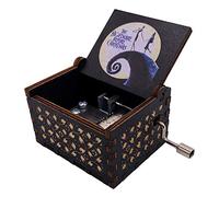 Halloween Christmas Music Box Hand Crank Musical Box Carved Wood Musical Gifts for Christmas,Birthday,Valentine's Day,Mother's Day,Play This is Halloween(White-Black)