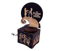 Halloween Christmas Music Box Hand Crank Musical Box Carved Wood Musical Gifts for Christmas,Birthday,Valentine's Day,Mother's Day,Play This is Halloween(Rotating black)
