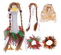 Halloween & Christmas Porch Goose Outfit - 4Pcs Set with 2 Wigs + 2 Apron Dresses and Heart Clips, Funny Goose Statue Clothes for 23" Outdoor Cement or Plastic Lawn Gooses Decorations