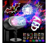 Halloween Christmas Projector Lights Outdoor Waterproof, 2025 Upgrade 2-in-1 Holiday Projector Light 3D Dynamic Ocean Wave + Patterns, Clearer Ghost/Skeleton/Pumpkin/Devi Face Lights for Party Decor