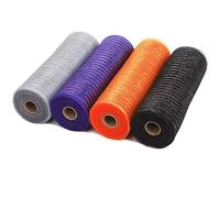 Halloween/Christmas Ribbons Decoration,26cm x 30 Ft Each Roll Holiday Mesh Ribbons,4-Color Poly Burlap Mesh,DIY Wreath Making Supplies,Bows/Garland/Wreath/Home Door Wreaths Outdoor