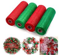 Halloween/Christmas Ribbons Decoration,26cm x 30 Ft Each Roll Holiday Mesh Ribbons,4-Color Poly Burlap Mesh,DIY Wreath Making Supplies,Bows/Garland/Wreath/Home Door Wreaths Outdoor