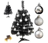 Halloween Christmas Tree 2Ft Black Christmas Tree Desktop Small with Light String and Ball Ornaments Artificial for Home Office Halloween Decor