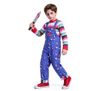 Halloween Chucky Costume Kids: Child's Killer Doll Costume Horror Movie Cospaly Outfit Jumpsuit Long Sleeve Rainbow Shirt