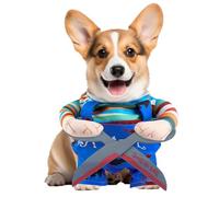 Halloween Chucky Dog Costume, Dog Halloween Costume Pet Funny Clothes with Scissors Pet Awful Outfits Cat Cosplay Party Suit for Medium Large Dogs Cats Cosplay