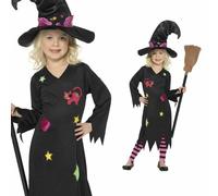 Smiffys Cinder Witch Costume, Black with Dress, Hat & Tights, Halloween Child Fancy Dress, Witch Dress Up Costumes