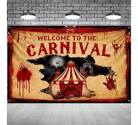 Halloween Circus Backdrop Creepy Carnival Party Decoration Horror Theme Welcome to The Carnival Background for Photo Booth Halloween Birthday Indoor Outdoor Party Supplies, 43.3 x 72.8 Inches