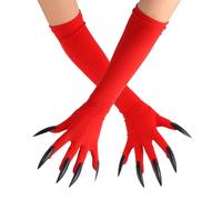 Halloween Claw Gloves, Witch Costume Paw Gloves with Long Fake Fingernails Werewolf & Cat Cosplay Claws for Halloween Cosplay Party Vampire Masquerade (Red)