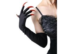 Halloween Claw Gloves with Scary Long Colored Nails Fancy Dress Crow Maleficent Paw Fingernails Mittens Cosplay Costume Elbow Length Ghost Handwear Dress Up Accessory for Masquerade Fantasy Carnival