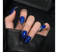 Halloween Claw Press on Nails - Blue Transparent Gradient Short Curved Stiletto Handmade Gothic Design Horror Vampire Fake Nails Dragon Cat Claw Press on Nail Matte Acrylic Glue on Nail Thick (S)