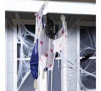 Halloween Climbing Zombie Decoration, 63" Life Size Climbing Dead Zombie Statues, Scary Halloween Haunted House Props, Scary Hanging Wall Ghost with Skull Hand, Leg and Blood Stains