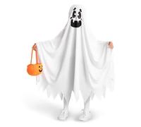 Halloween Cloak for Adults - White Ghost Costume with Smiling Face Unisex Cosplay Cape, Soft Cloak for Halloween, Carnival, Motte Party, Stage Show and Festival Winding