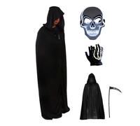 Halloween Cloak - Grim Reaperr Costume Set, Hooded Cloak Spooky Performances, Skeleton Gloves Face Maskkk Prop Scythe | Ideal for Kids Adults Dressing Cosplay Gatherings Haunted Trails Festivals