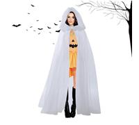 Halloween Cloak with Hood, Halloween Cape with Hood - Long Haunted Cape | Show Costume, Wizard Cape, Transparent Tulle Cape for Halloween Role Play Performance