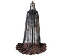 Halloween Cloak with Hood Unisex Adult Lace Cape Christmas Costums, Black, One-size-fit-all