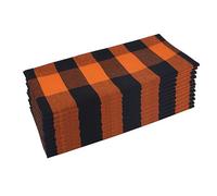 Halloween Cloth Napkins Set of 12, Orange and Black, 18 x 18 Inch, Buffalo Plaid Table Napkins, Washable Reusable Dinner Napkins for Restaurant, Family Dining, Indoor & Outdoor Party Table Decor