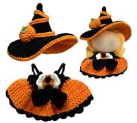 Halloween Clothes for Dolls 15-17cm , 2 Pcs Handcrafted Crochet Doll Outfit Witch Cosplay Costume Include 1 Dress 1 Hats No Doll Included (Halloween Witch Suit)