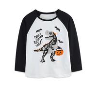Halloween Clothes Kids Skeleton Dinosaur Pumpkin Sweatshirt Long Sleeve Contrast T Shirt Boys Girls Knitted Pullover Jumpers Hoodless Sweatshirts Casual Crewneck Winter Clothes (Black, 18-24 Months)