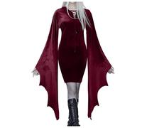 Halloween Clothing Women's Vampire Gothic Dresses Women's Batwing Sleeves Festive Retro Dress for Cosplay Party Vintage Bandage Dress Witch Pleated Dress Carnival Costume Fancy Dress Outfit Witch