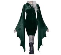 Halloween Clothing Women's Vampire Gothic Dresses Women's Batwing Sleeves Festive Retro Dress for Cosplay Party Vintage Bandage Dress Witch Pleated Dress Carnival Outfit Fancy Dress Outfit Witch Dress