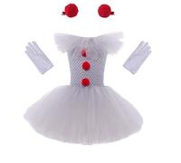 Halloween Clown Costume For Girls - 3PC Outfit: Tulle Dress, Gloves & Collar for Halloween Party