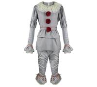 Halloween Clown Pennywise Fancy Dress Costume Outfit Full Set For Adults And Kid(Size:L,Color:Gray)