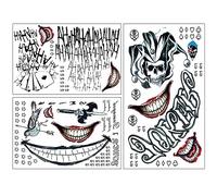 Halloween Clown Temporary Tattoos, Halloween Tattoos, Joker Tattoos, Suicide Squad Removable Cosplay Stickers for Halloween, Horror Night Masquerade, Cosplay Theme Party, Unisex Adult (20 x 30 cm