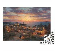 Halloween Coastal Town 1000 Pc Sturdy Cardboard Premium Jigsaw Puzzle Couple Partners Decompression Challenge Wall Decoration Value Pack 52x38cm/1000pcs