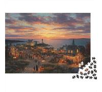 Halloween Coastal Town 1000 Pieces Puzzles Beautiful View Coastal Halloween Town Decoration Puzzle Educational Game for Men And Women Challenging Jigsaw Jigsaw Puzzles for Adults 38x26cm/1000pcs