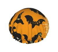 Halloween Cobweb. Pumpkin and Bat Double Layered Women'S Long Hair Waterproof Cartoon Pattern Shower Cap