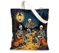 Halloween Cockapoo Dog Canvas Tote Bag for Shopping 13 * 15, Holiday Skeleton Reusable Grocery Shoulder Cloth Bag for Women, Pumpkins Painting Gift Decoration