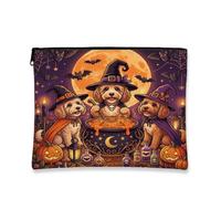 Halloween Cockapoo Dog Makeup Bag 7''x9'' for Travel Pouch, Vintage Puppy Witch Cauldron Toiletry Cosmetic Pouch for Women Gift, Scary Portable Canvas Zipper Organizer