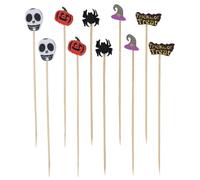 Halloween Cocktail Sticks, Wooden Skewers with Ghosts Bats Spiders Pumpkin Ornament, Appetizer Fruit Canape Finger Food Picks, Creepy Halloween Party Decoration Supplies F6-WSSGQ