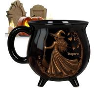 Halloween Coffee Cup, Witch Cat Breakfast Ceremony Mug - Gothic Decorative Cauldron for Women Tea Lover Family Friends Kitchen