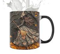 Halloween Coffee Mug - Ceramic Witch Cat Cauldron Cup | 3.74x3.15inches Gothic Tea & Milk Cup | 350ml Novelty Spooky Kitchen Drinkware for Women, Friends & Family
