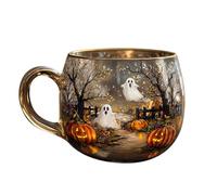 Halloween Coffee Mug Glass Cup Road Design for Hot Cold Beverages Perfect Fans Tea Drinkware Dishwasher (Orange, 10cm)
